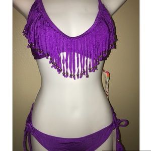NWT Macy’s raisins swimwear sz M purple fringe
